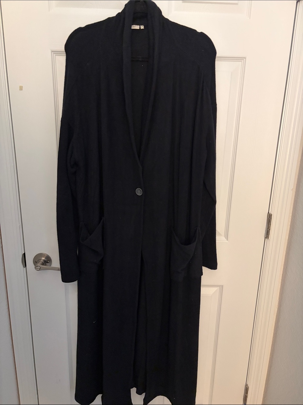 La Cera Black Open-Front Maxi Cardigan L/XL